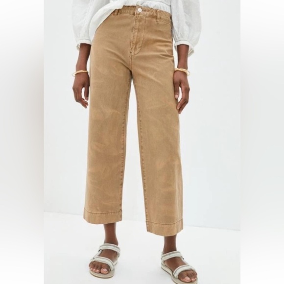Anthropologie Pilcro James Taupe Tan Faded Wash Cropped Wide-Leg Pants Size 26 - Picture 1 of 10